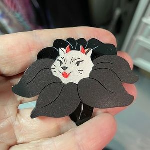 La Vidriola Evil Kitty Flower Upside Down Edition Brooch